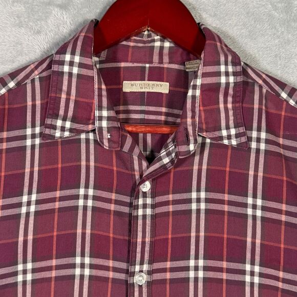 Burberry Brit Shirt Mens Large Purple Plaid Long Sleeve Button Up‎ - Picture 1 of 9